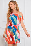 Printed Short Summer Dress with Cold Shoulder