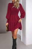 Pink Long Sleeves A Line Casual Dress with Ruffles