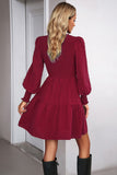 Pink Long Sleeves A Line Casual Dress with Ruffles