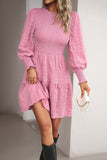 Pink Long Sleeves A Line Casual Dress with Ruffles