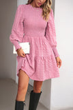 Pink Long Sleeves A Line Casual Dress with Ruffles