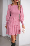 Pink Long Sleeves A Line Casual Dress with Ruffles