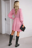 Pink Long Sleeves A Line Casual Dress with Ruffles