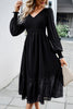 Load image into Gallery viewer, Black A-Line V-Neck Long Sleeves Casual Dress