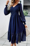 Black A-Line V-Neck Long Sleeves Casual Dress