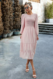 Pink A-Line Long Sleeves Midi Casual Dress