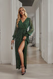 Black Polka Dots Long Sleeves V-Neck Casual Dress With Slit