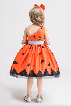 Orange One Shoulder Sleeveless Halloween Girl Dress