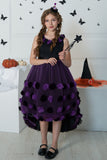 Dark Purple High Low Tulle Halloween Girl Dress With 3D Flower