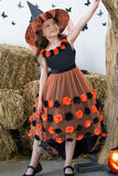 Dark Purple High Low Tulle Halloween Girl Dress With 3D Flower