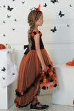 Dark Purple High Low Tulle Halloween Girl Dress With 3D Flower