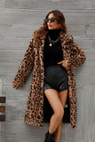 Brown Leopard Printed Faux Fur Long Women Coat