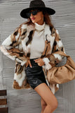 Yellow Leopard Printed Faux Fur Midi Women Coat