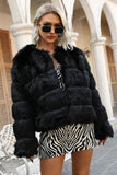 Grey Shawl Lapel Cropped Women Faux Fur Coat