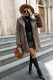 Khaki Midi Lapel Neck Women Faux Fur Coat