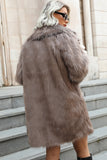 Khaki Midi Lapel Neck Women Faux Fur Coat