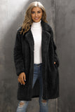 Camel Notched Lapel Long Faux Fur Women Coat