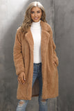 Camel Notched Lapel Long Faux Fur Women Coat