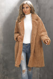 Camel Notched Lapel Long Faux Fur Women Coat