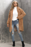 Camel Notched Lapel Long Faux Fur Women Coat