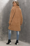 Camel Notched Lapel Long Faux Fur Women Coat