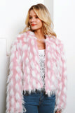 Pink Patchwork Cropped Women Faux Fur Coat