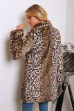 Brown Leopard Printed Notched Lapel Long Faux Fur Women Coat