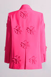 Fuchsia Double Breated Peak Lapel Women Blazer with Flowers