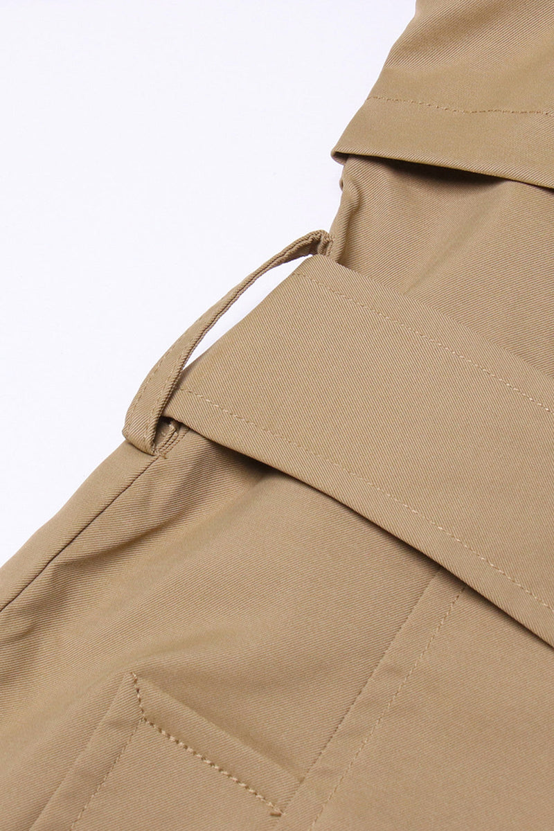 Load image into Gallery viewer, Khaki Notched Lapel Ruffled Long Trench Coat