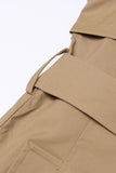 Khaki Notched Lapel Ruffled Long Trench Coat