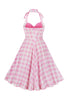 Load image into Gallery viewer, Retro Styles A Line Halter Neck Pink Plaid 1950s Dress