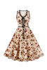 Load image into Gallery viewer, A Line V Neck Apricot Vintage Dress with Appiques