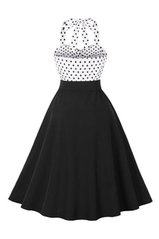 A Line Halter Neck Polka Dots Black 1950s Dress