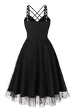 Vintage Lace-Up Cross Straps Black Halloween Dress