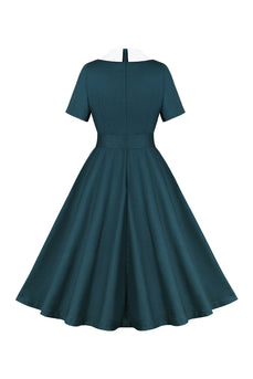 Peacock Blue A Line Swing 1950s Dress with Belt