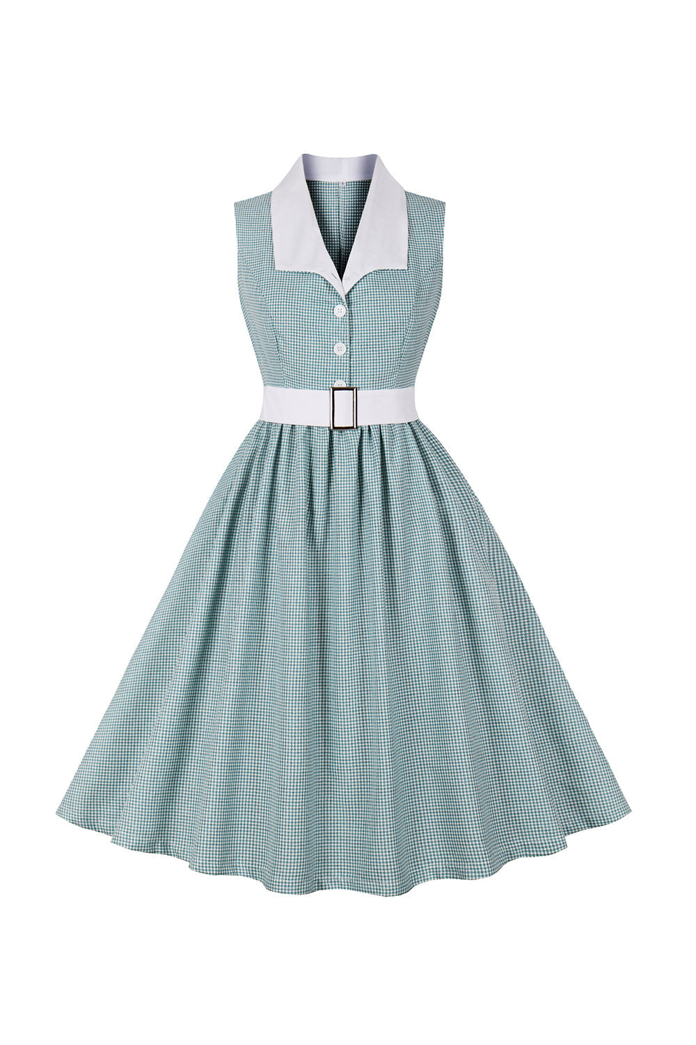 Green Plaid Swing 1950s Dress with Belt