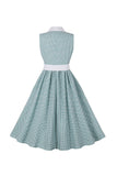 Green Plaid Swing 1950s Dress with Belt