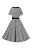 Plaid Black Swing 1950s Dress with Buttons