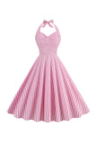 Pink Stripes Halter Swing 1950s Dress