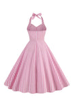 Pink Stripes Halter Swing 1950s Dress