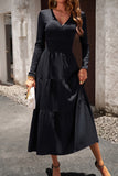 Black A Line Long Sleeves Casual Dress