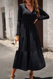 Black A Line Long Sleeves Casual Dress