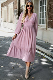 Pink Long Sleeves A Line Casual Dress