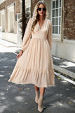 Pink Long Sleeves A Line Casual Dress