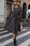 Black Floral Print Long Sleeves Casual Dress