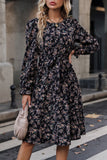 Black Floral Print Long Sleeves Casual Dress