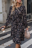 Black Floral Print Long Sleeves Casual Dress