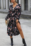 Floral Printed V-neck Long Sleeves Casual Dress