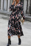 Floral Printed V-neck Long Sleeves Casual Dress