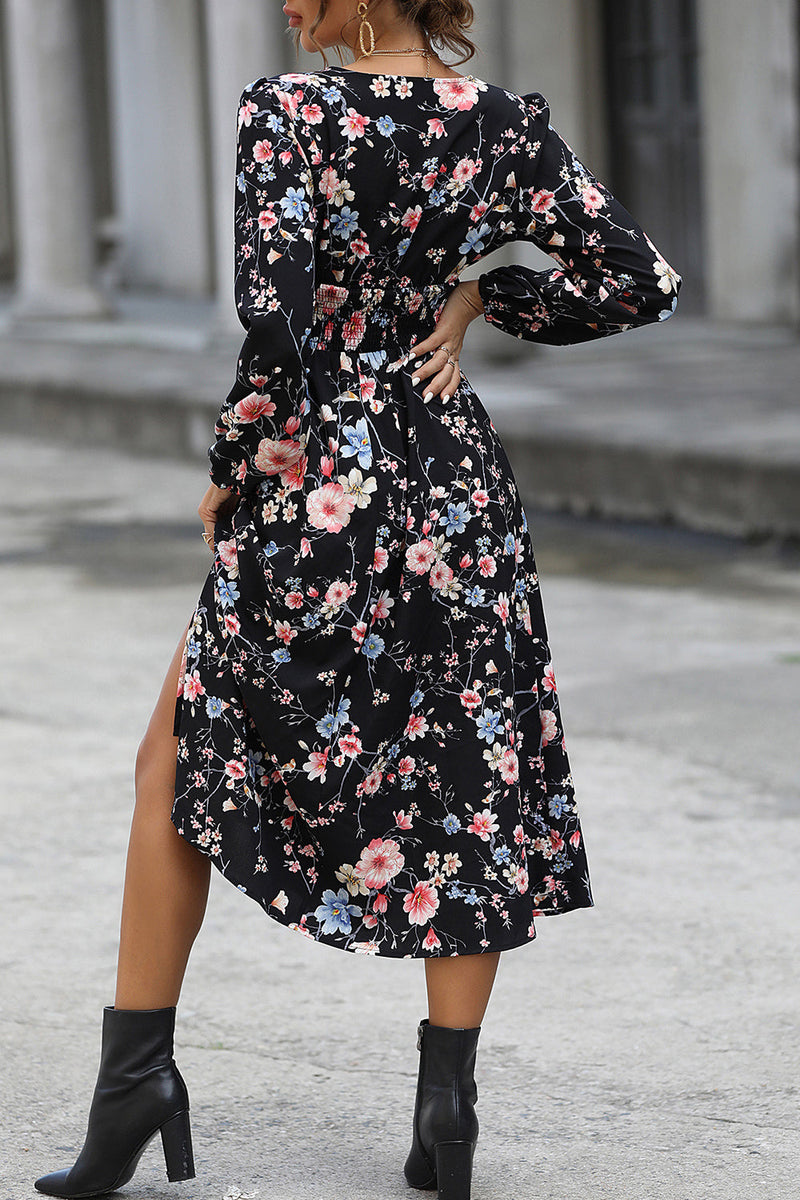Load image into Gallery viewer, Floral Printed V-neck Long Sleeves Casual Dress